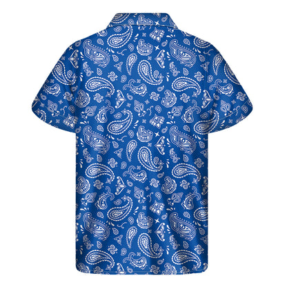 Blue Paisley Bandana Pattern Print Men's Short Sleeve Shirt