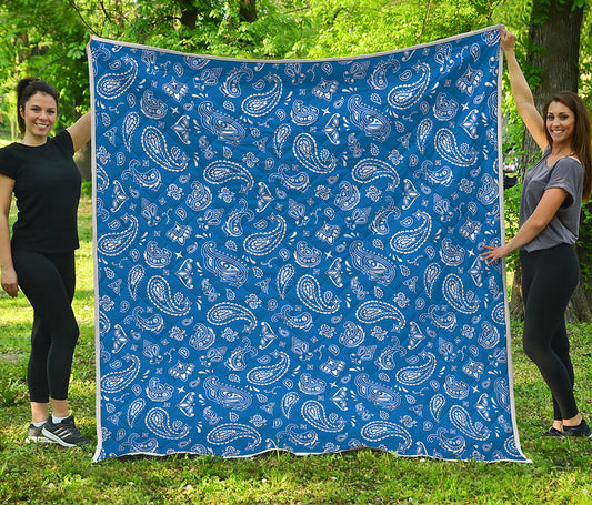 Blue Paisley Bandana Pattern Print Quilt