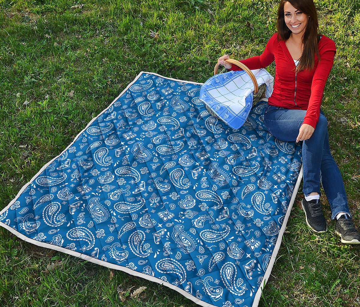 Blue Paisley Bandana Pattern Print Quilt