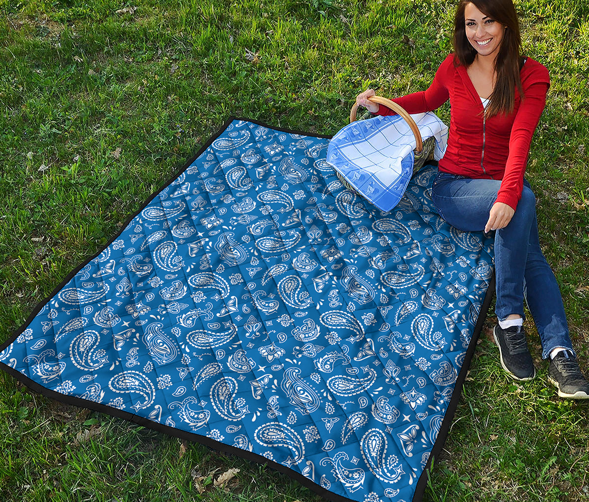 Blue Paisley Bandana Pattern Print Quilt