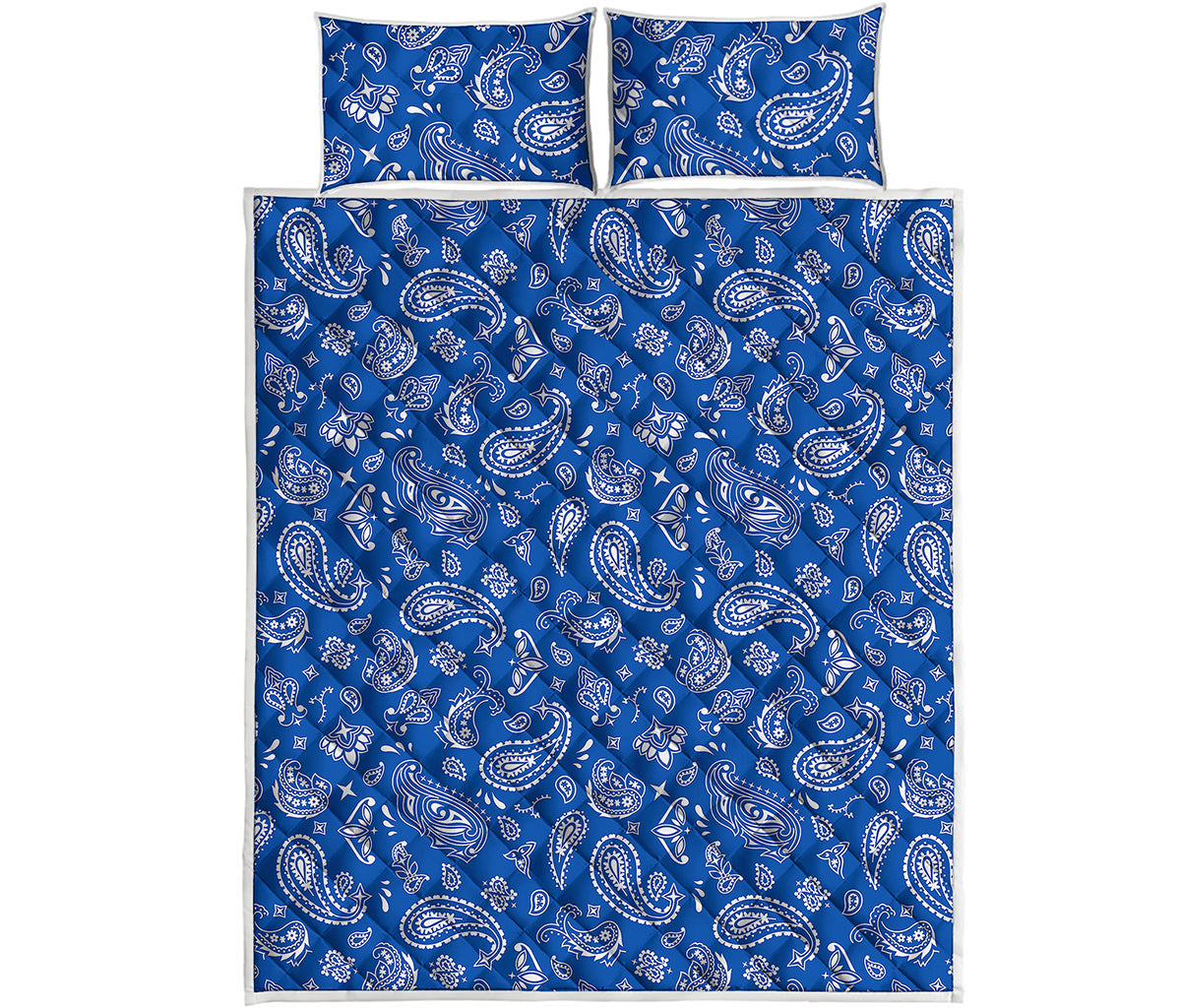 Blue Paisley Bandana Pattern Print Quilt Bed Set