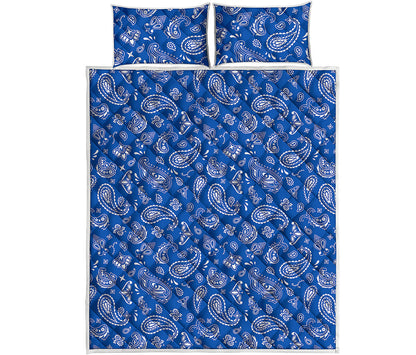 Blue Paisley Bandana Pattern Print Quilt Bed Set