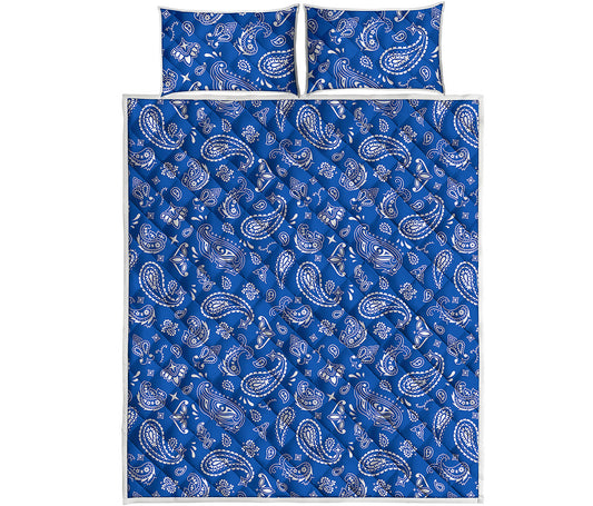 Blue Paisley Bandana Pattern Print Quilt Bed Set