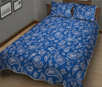 Blue Paisley Bandana Pattern Print Quilt Bed Set
