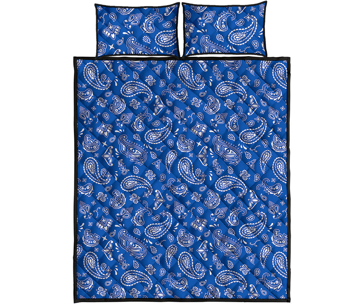 Blue Paisley Bandana Pattern Print Quilt Bed Set