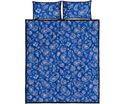 Blue Paisley Bandana Pattern Print Quilt Bed Set