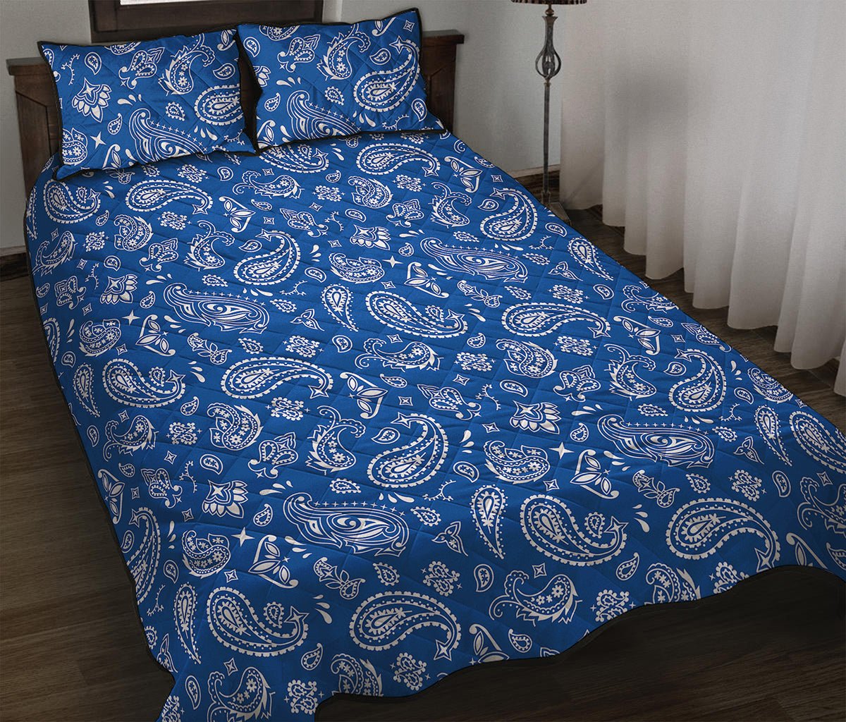 Blue Paisley Bandana Pattern Print Quilt Bed Set