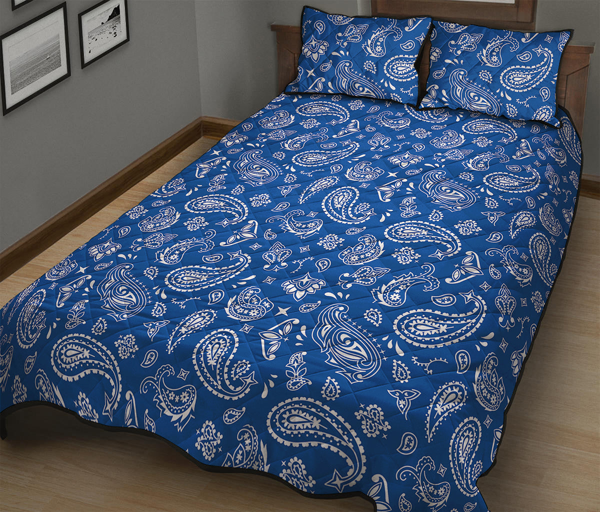 Blue Paisley Bandana Pattern Print Quilt Bed Set