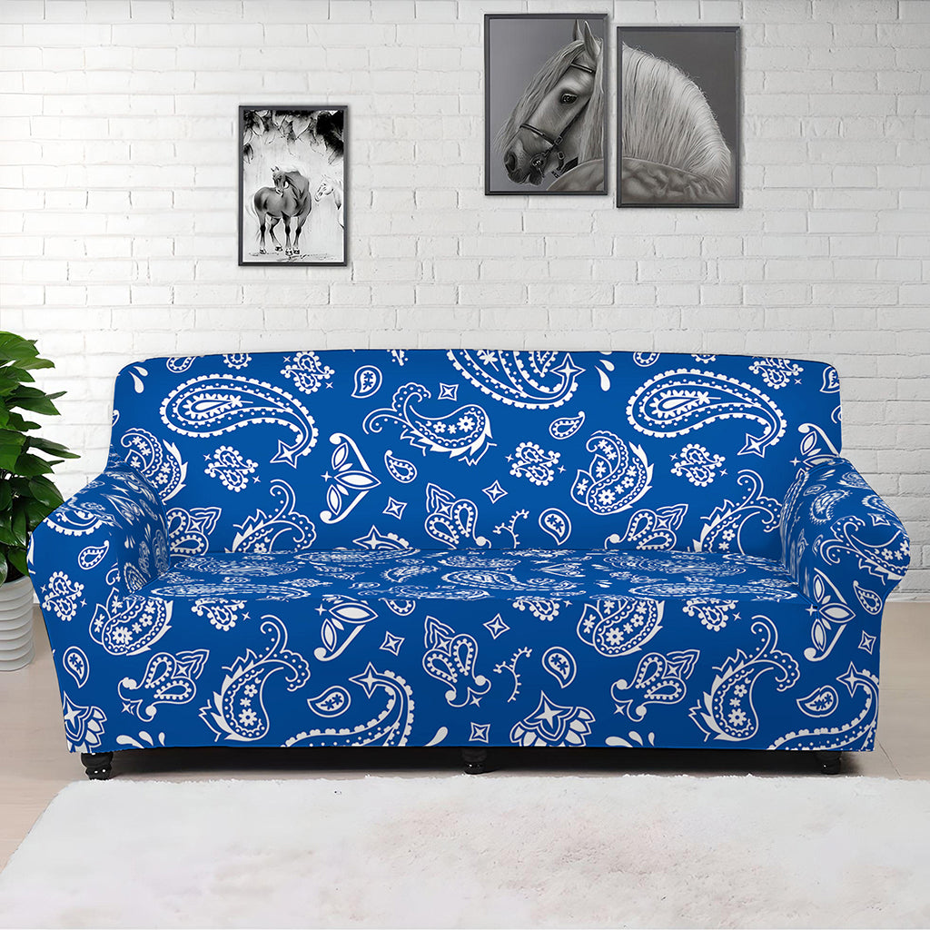Blue Paisley Bandana Pattern Print Sofa Cover
