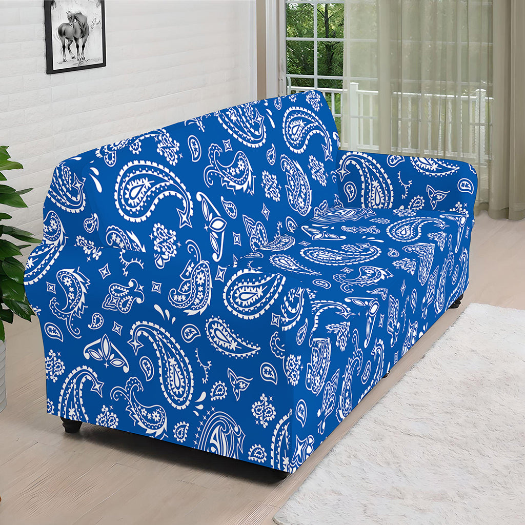 Blue Paisley Bandana Pattern Print Sofa Cover