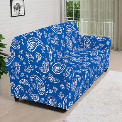 Blue Paisley Bandana Pattern Print Sofa Cover