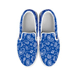 Blue Paisley Bandana Pattern Print White Slip On Shoes