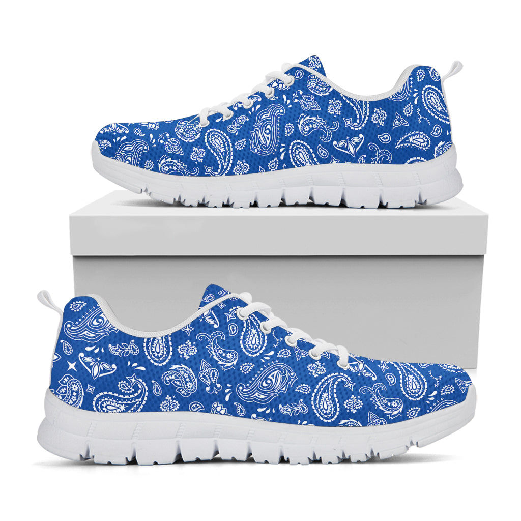 Blue Paisley Bandana Pattern Print White Sneakers