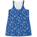 Blue Paisley Bandana Pattern Print Women's Racerback Tank Top
