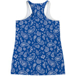 Blue Paisley Bandana Pattern Print Women's Racerback Tank Top