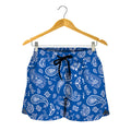Blue Paisley Bandana Pattern Print Women's Shorts