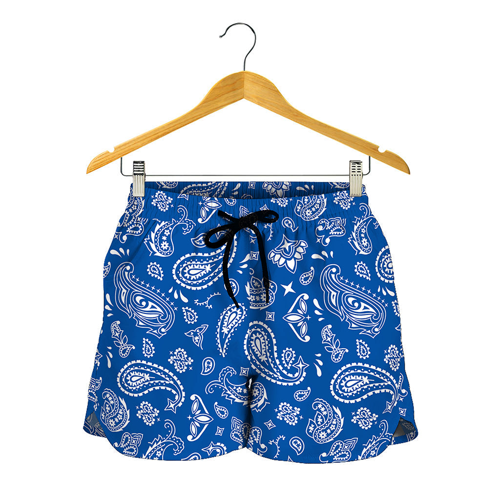 Blue Paisley Bandana Pattern Print Women's Shorts