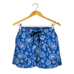 Blue Paisley Bandana Pattern Print Women's Shorts