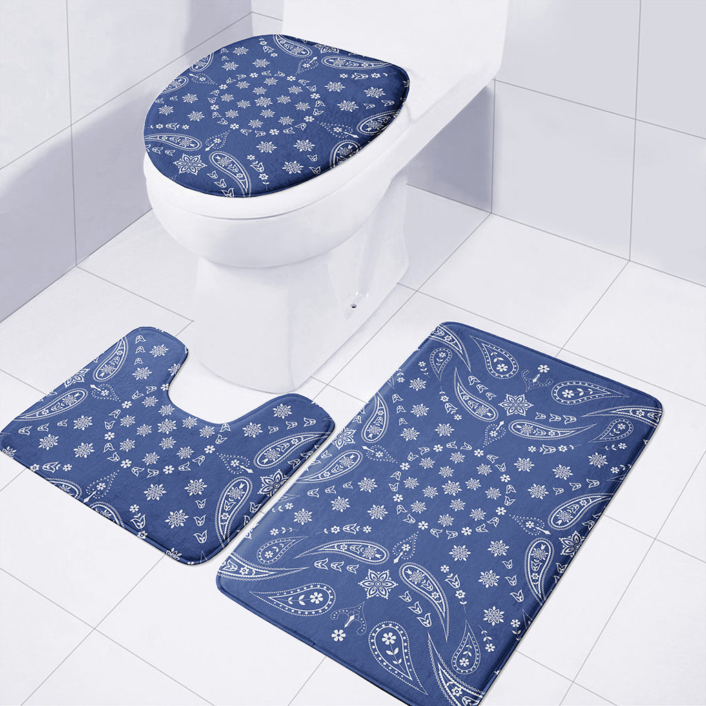 Blue Paisley Bandana Print 3 Piece Bath Mat Set