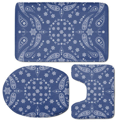 Blue Paisley Bandana Print 3 Piece Bath Mat Set
