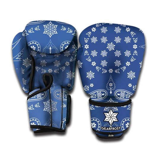 Blue Paisley Bandana Print Boxing Gloves