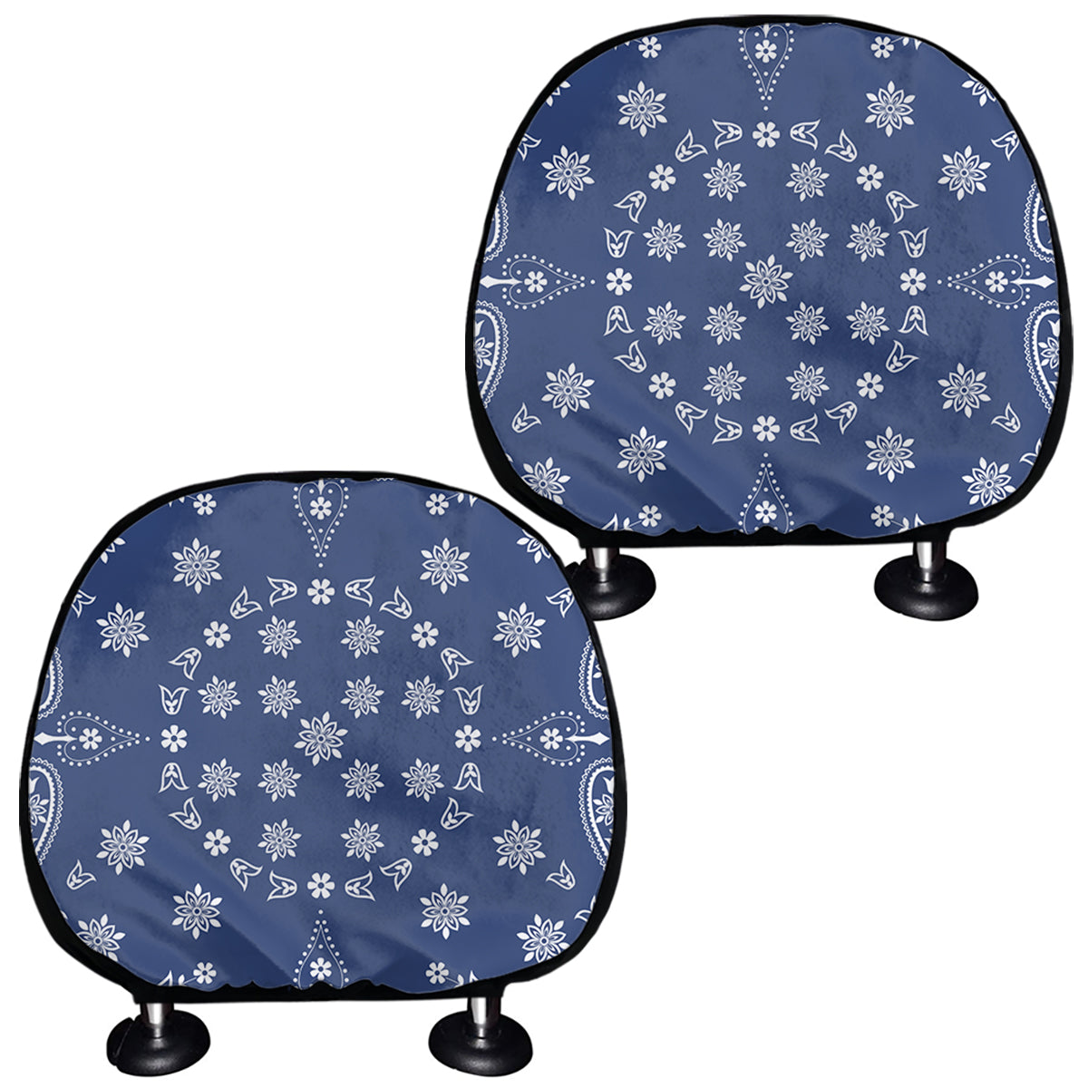 Blue Paisley Bandana Print Car Headrest Covers