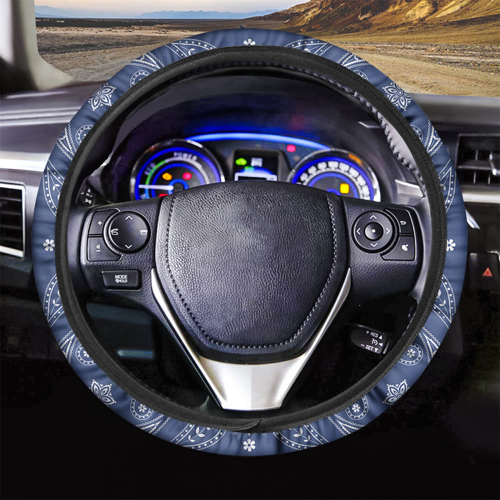 Blue Paisley Bandana Print Car Steering Wheel Cover