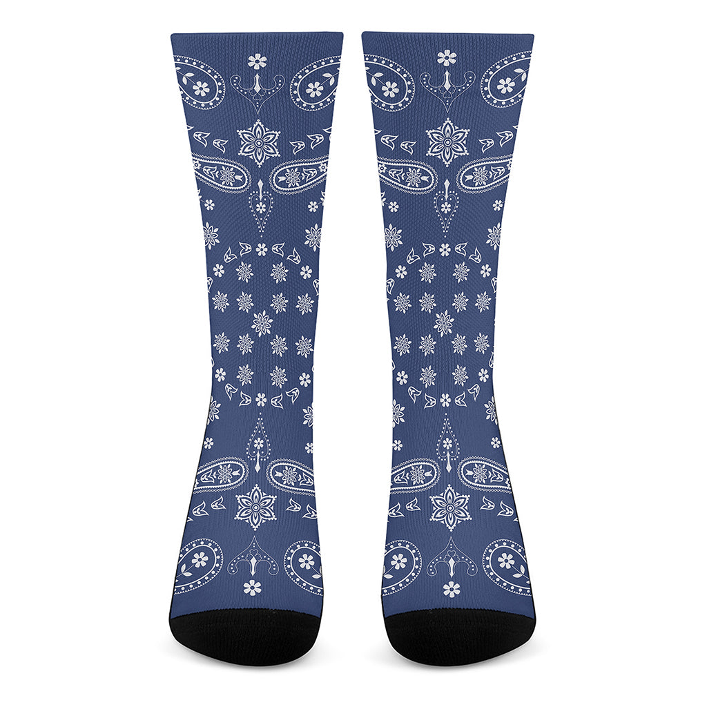 Blue Paisley Bandana Print Crew Socks