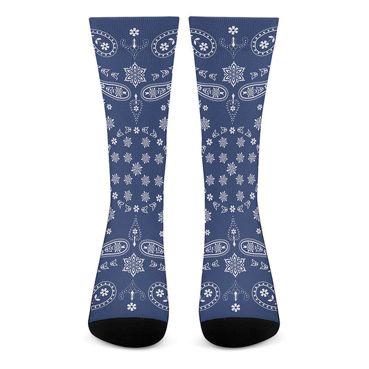 Blue Paisley Bandana Print Crew Socks