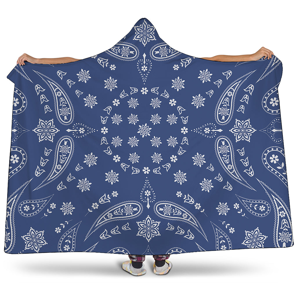 Blue Paisley Bandana Print Hooded Blanket