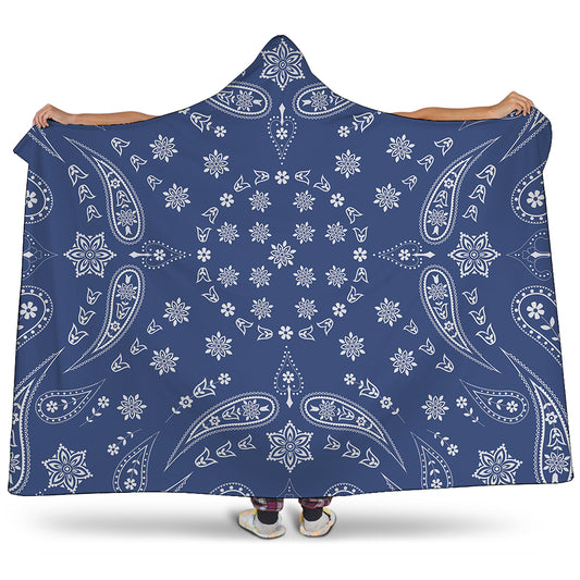 Blue Paisley Bandana Print Hooded Blanket