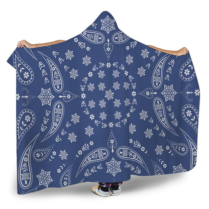 Blue Paisley Bandana Print Hooded Blanket