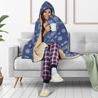 Blue Paisley Bandana Print Hooded Blanket