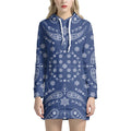 Blue Paisley Bandana Print Pullover Hoodie Dress