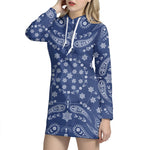 Blue Paisley Bandana Print Hoodie Dress