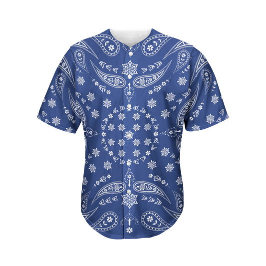 Blue Paisley Bandana Print Men's Baseball Jersey