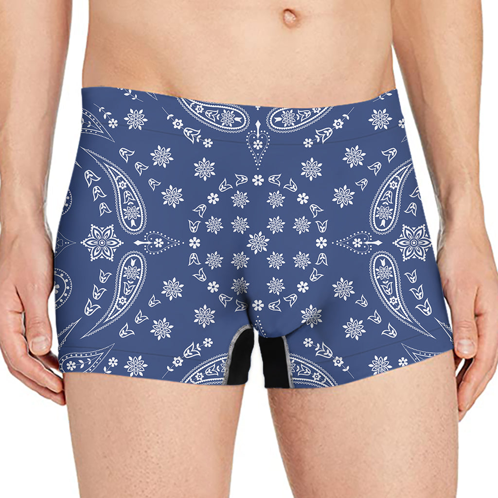 Blue Paisley Bandana Print Men's Boxer Briefs