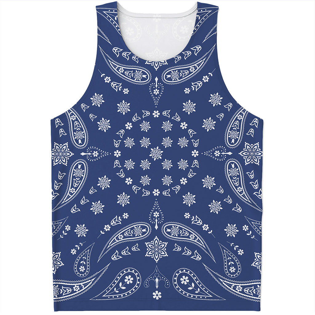 Blue Paisley Bandana Print Men's Tank Top