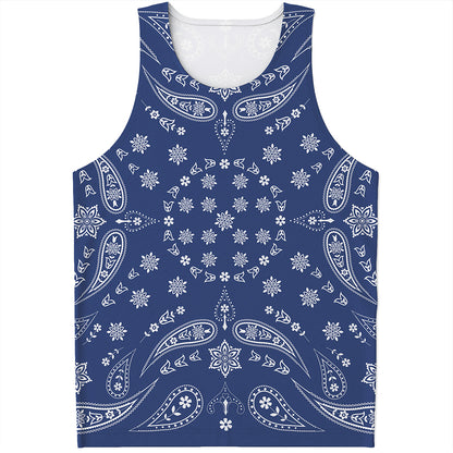 Blue Paisley Bandana Print Men's Tank Top