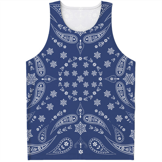 Blue Paisley Bandana Print Men's Tank Top