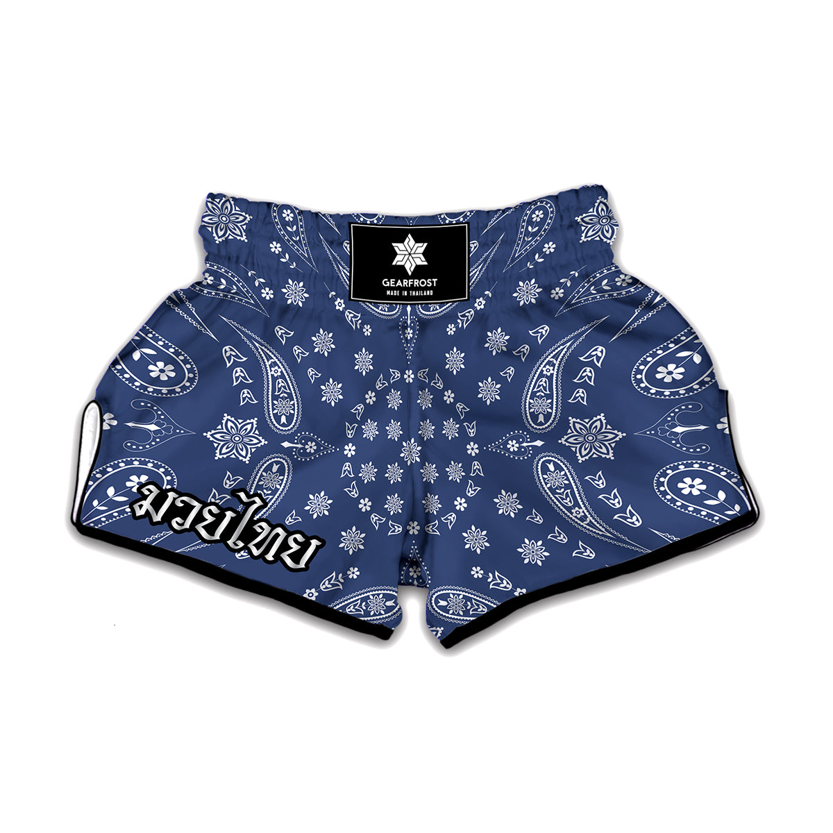 Blue Paisley Bandana Print Muay Thai Boxing Shorts