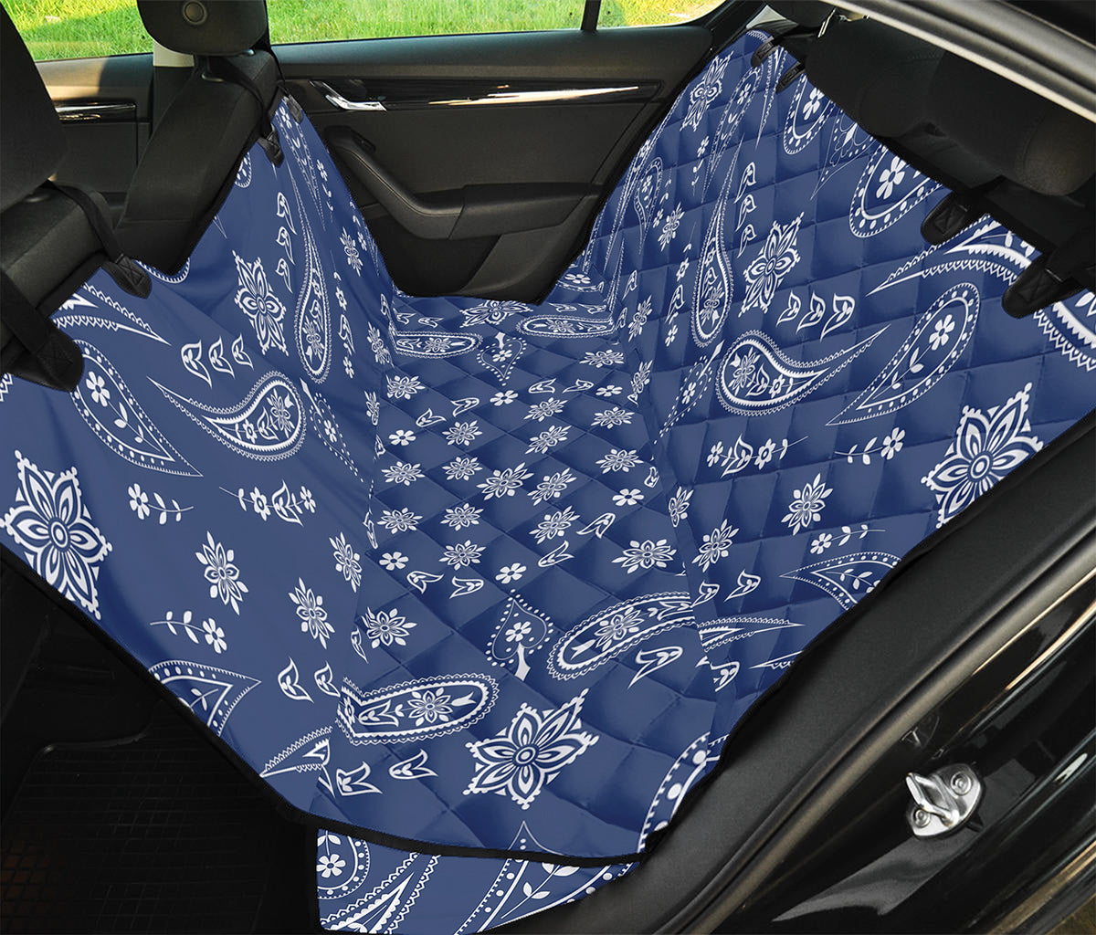 Blue Paisley Bandana Print Pet Car Back Seat Cover