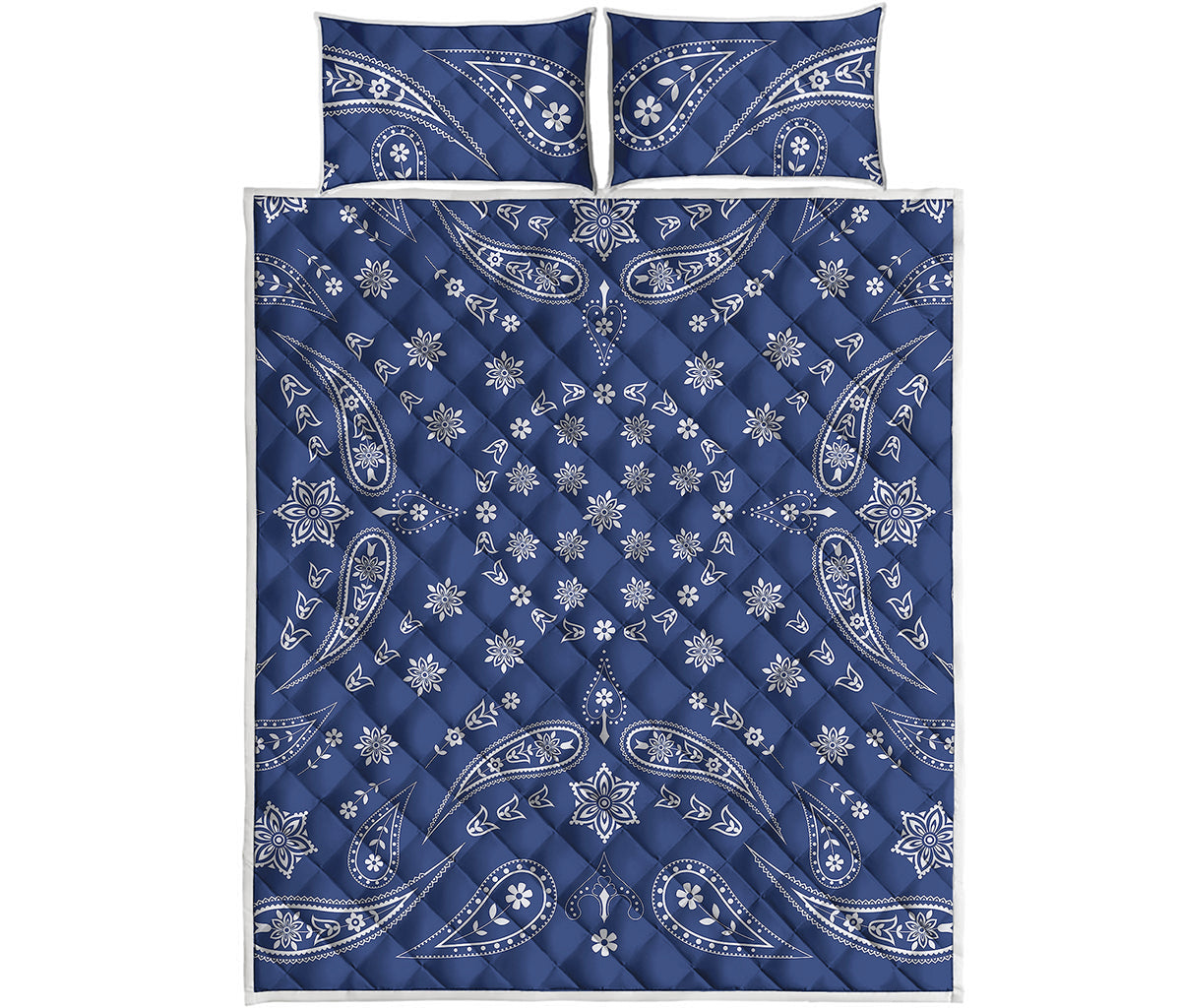 Blue Paisley Bandana Print Quilt Bed Set