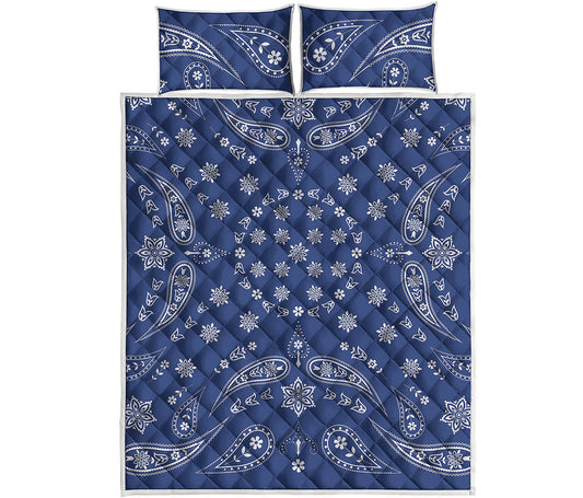 Blue Paisley Bandana Print Quilt Bed Set