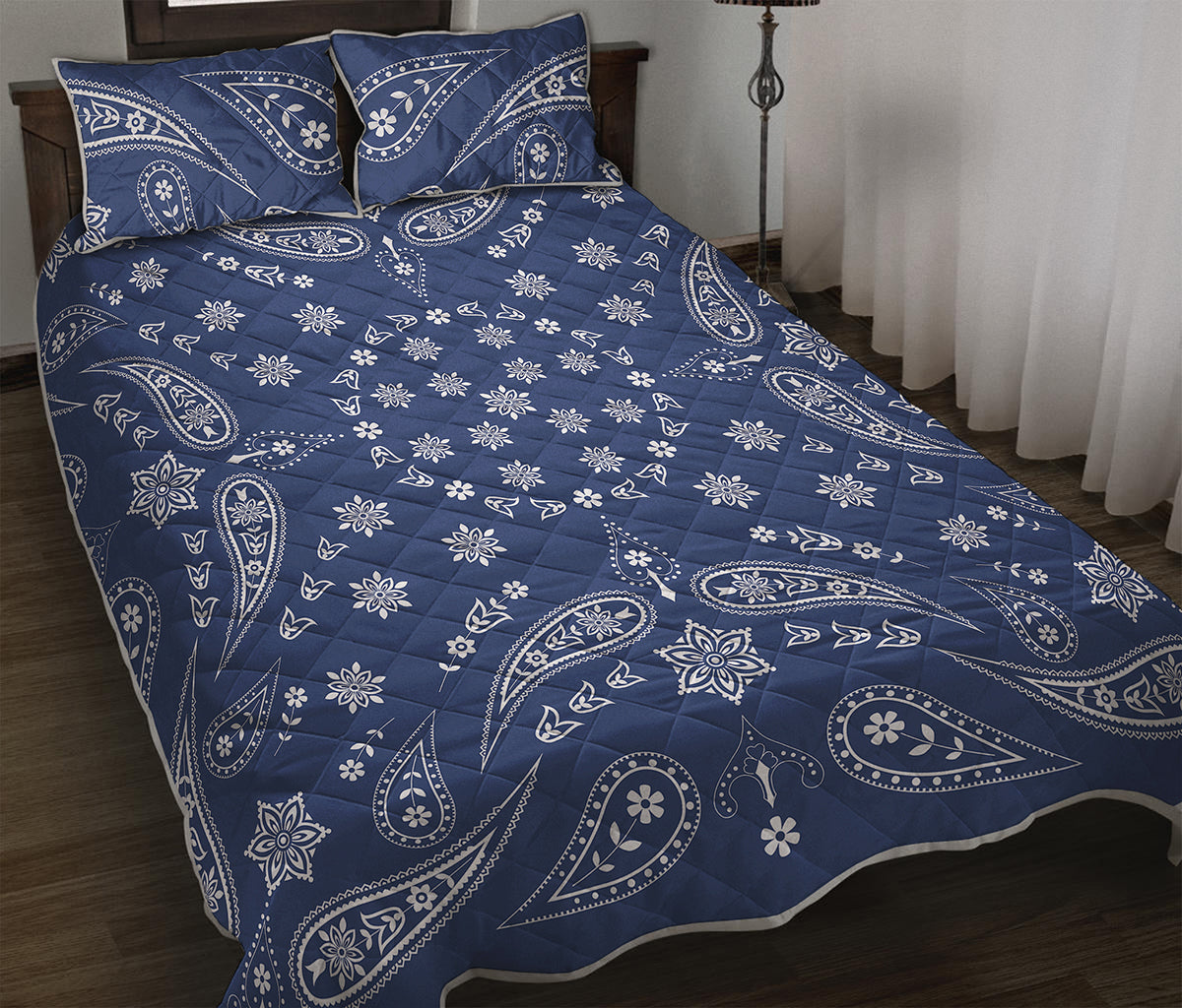 Blue Paisley Bandana Print Quilt Bed Set