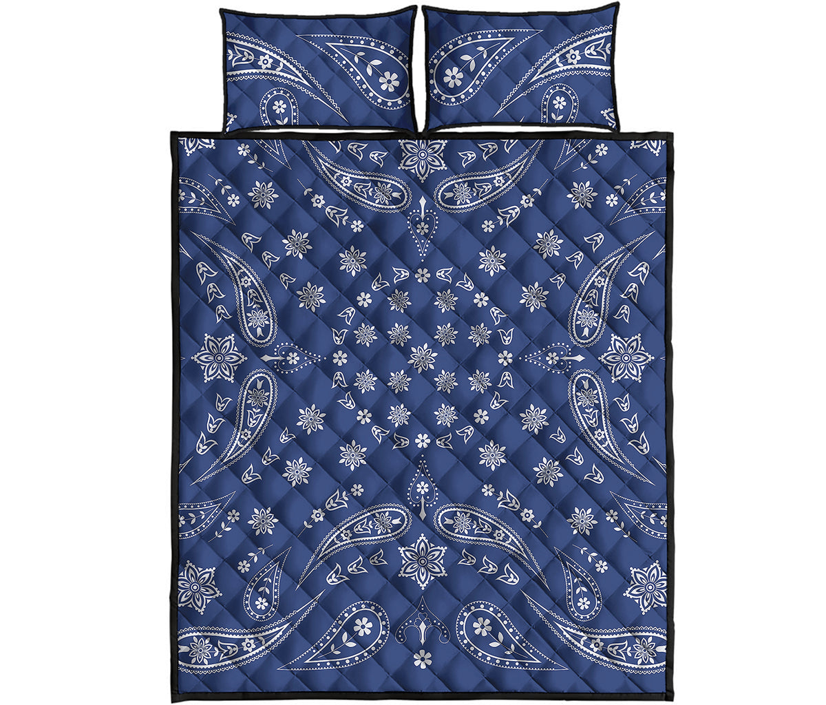 Blue Paisley Bandana Print Quilt Bed Set
