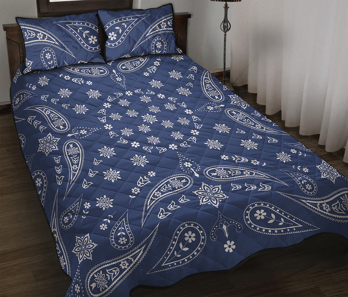 Blue Paisley Bandana Print Quilt Bed Set