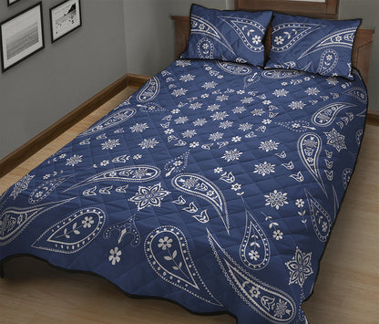 Blue Paisley Bandana Print Quilt Bed Set