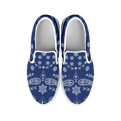 Blue Paisley Bandana Print White Slip On Shoes