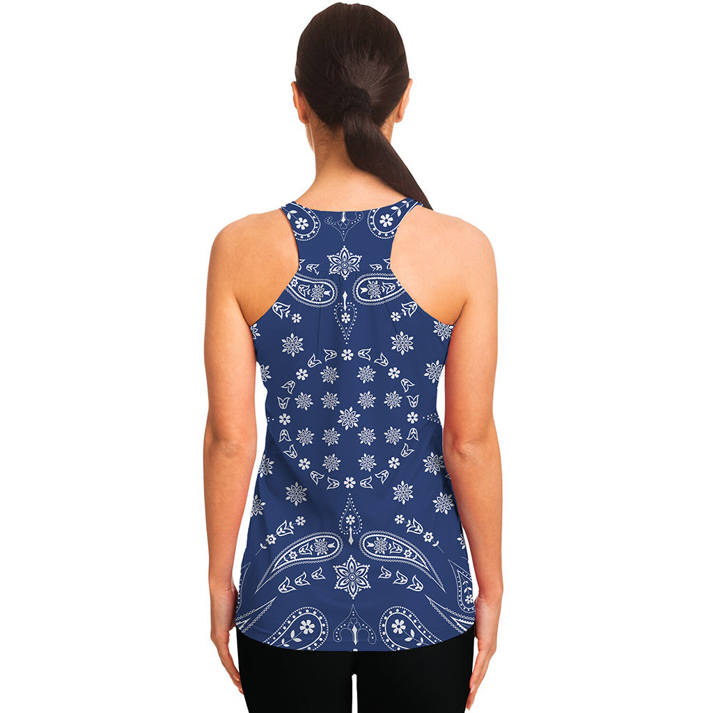 Blue Paisley Bandana Print Women's Racerback Tank Top